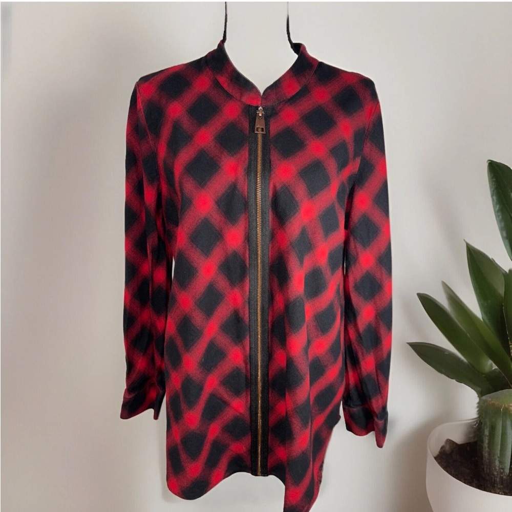 Soft Surroundings Full Zip Shirt Women’s Size XL Red Black Plaid